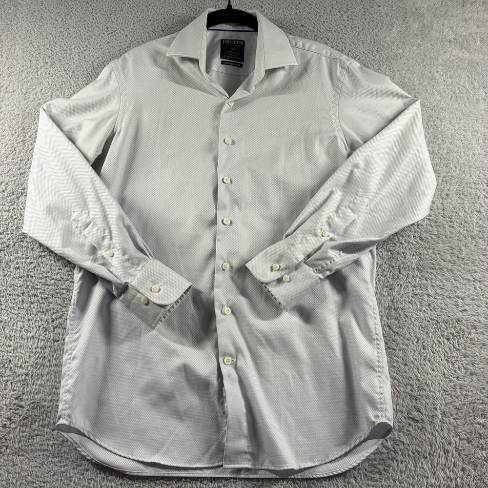 Proper Shirtings Dress Shirt Mens 15 Ivory White Pattern Wrinkle Free - Picture 2 of 9